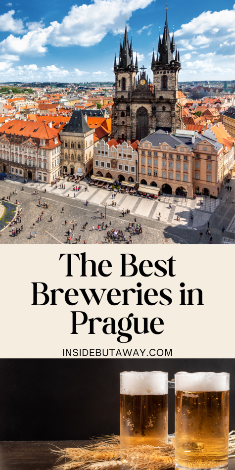 beer glasses and a view of prague showing the best breweries